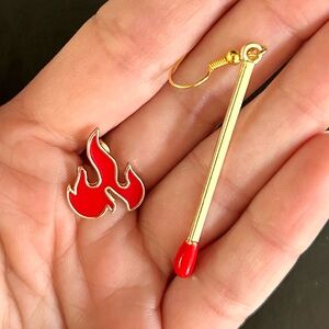 Asymmetrical Flame & Matchstick Earrings